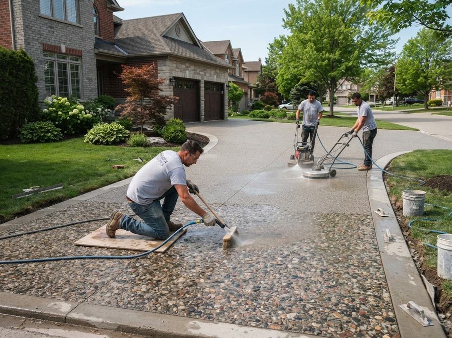 Exposed Aggregate Driveway Installation in Markham, Ontario