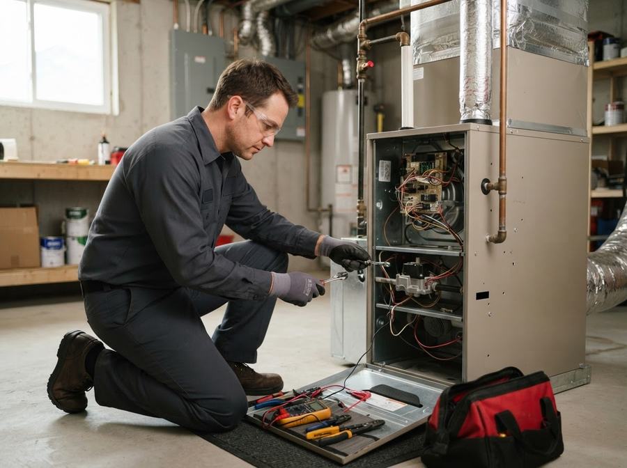 HVAC professional reviewing a local service request in Ontario