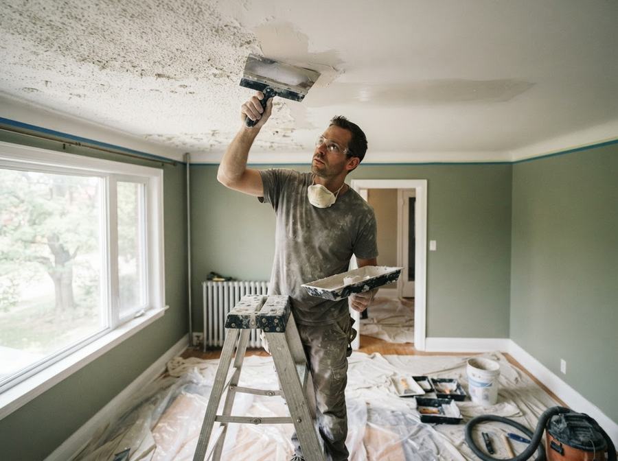 Popcorn Ceiling Removal & Skim in Ontario