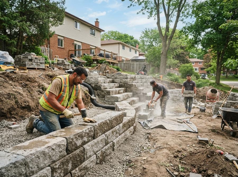 Retaining Wall Installation in Markham, Ontario