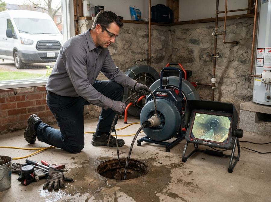 Sewer Main Line Cleaning + Camera in Ontario