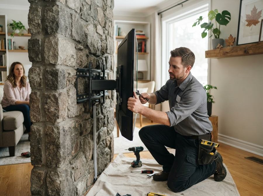 TV Mounting on Brick or Stone Wall in Ontario